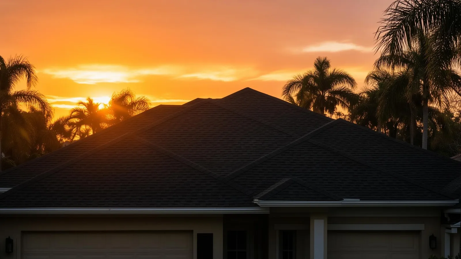 Newly installed GAF shingle roof on a Florida home at dusk by Stronghold Roofing