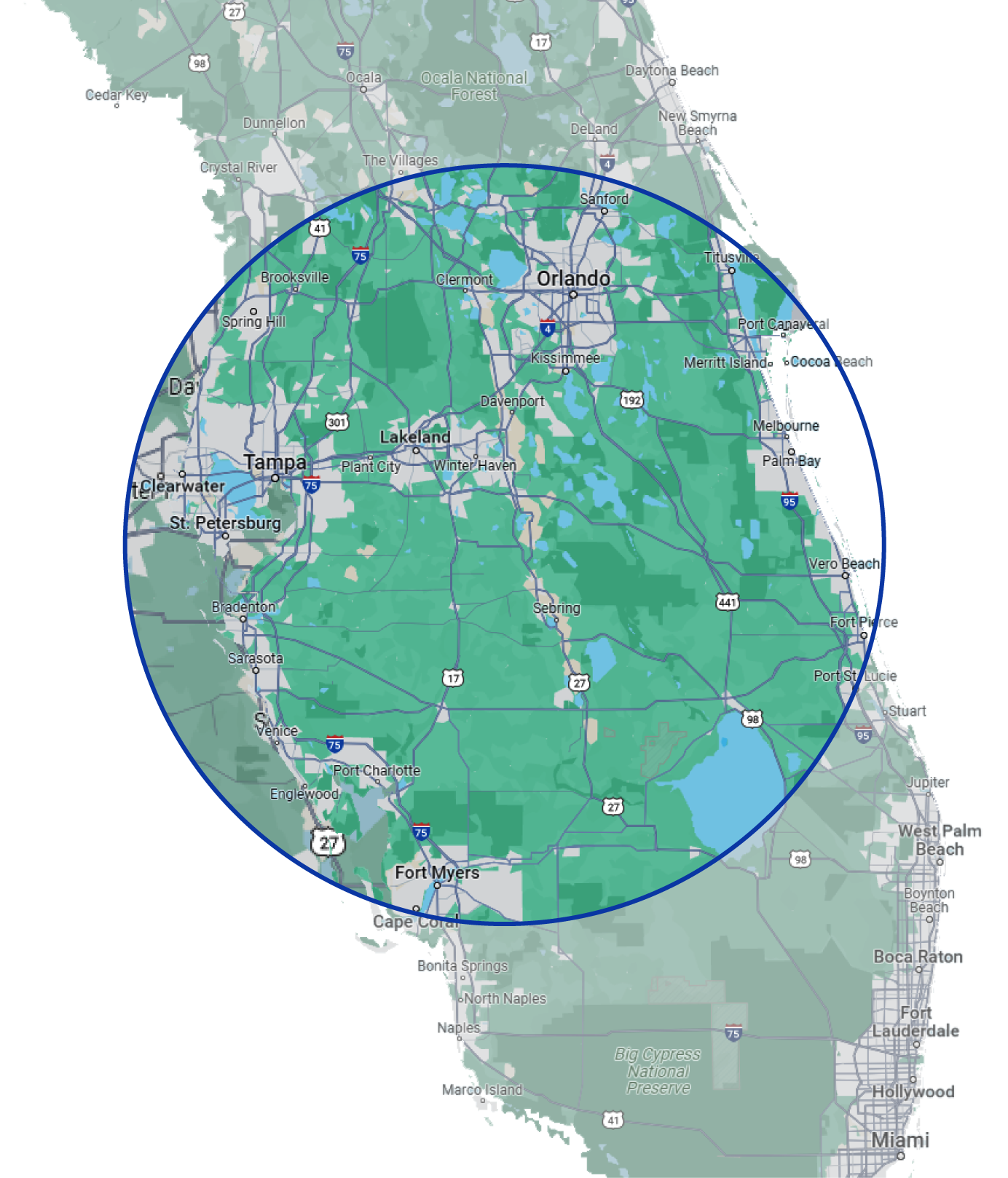 Areas we serve in central Florida on map