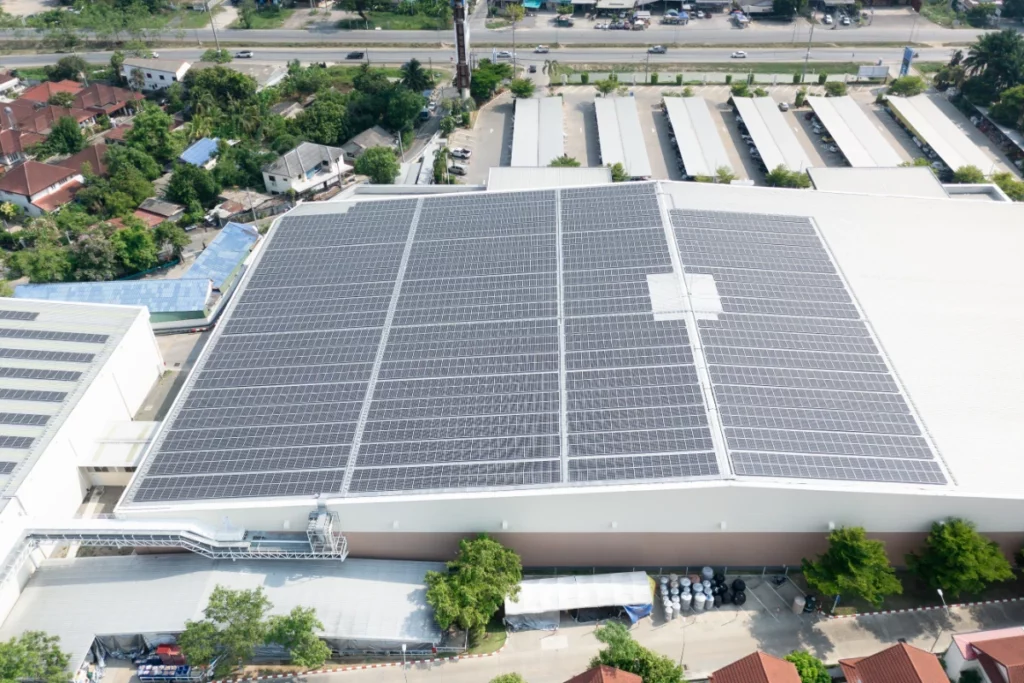 Solar cell or photovoltaic cell in panel on top of roof