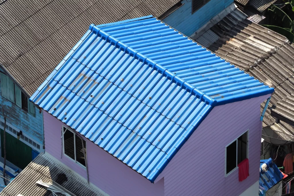 Gable roof that made from ceramic and metal material and top view angle.