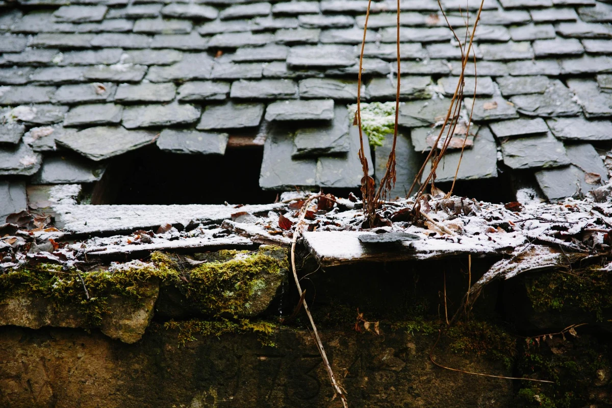 close up broken roof house