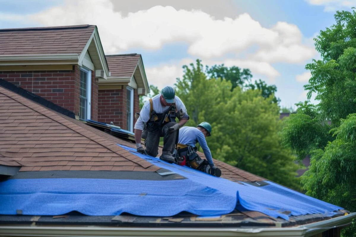 roofers installing new roof house arge