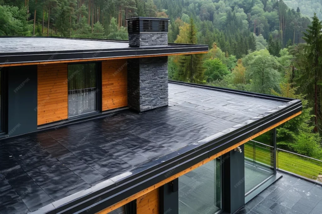 Modern House With Flat Roof In The Forest