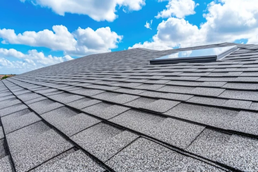 New Asphalt Roof Installation Featuring Skylight on Sunny Day