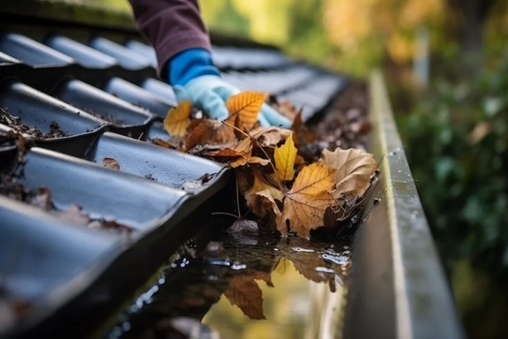 Maintaining a WellKept Home A Diligent Man Cleans and Clears the Rain Drain

