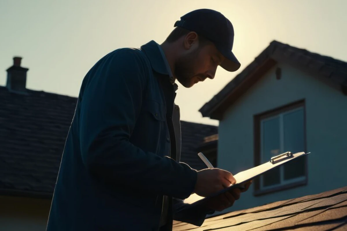 A man checks solar panels on a rooftop at dawn reflecting commitment to renewable energy