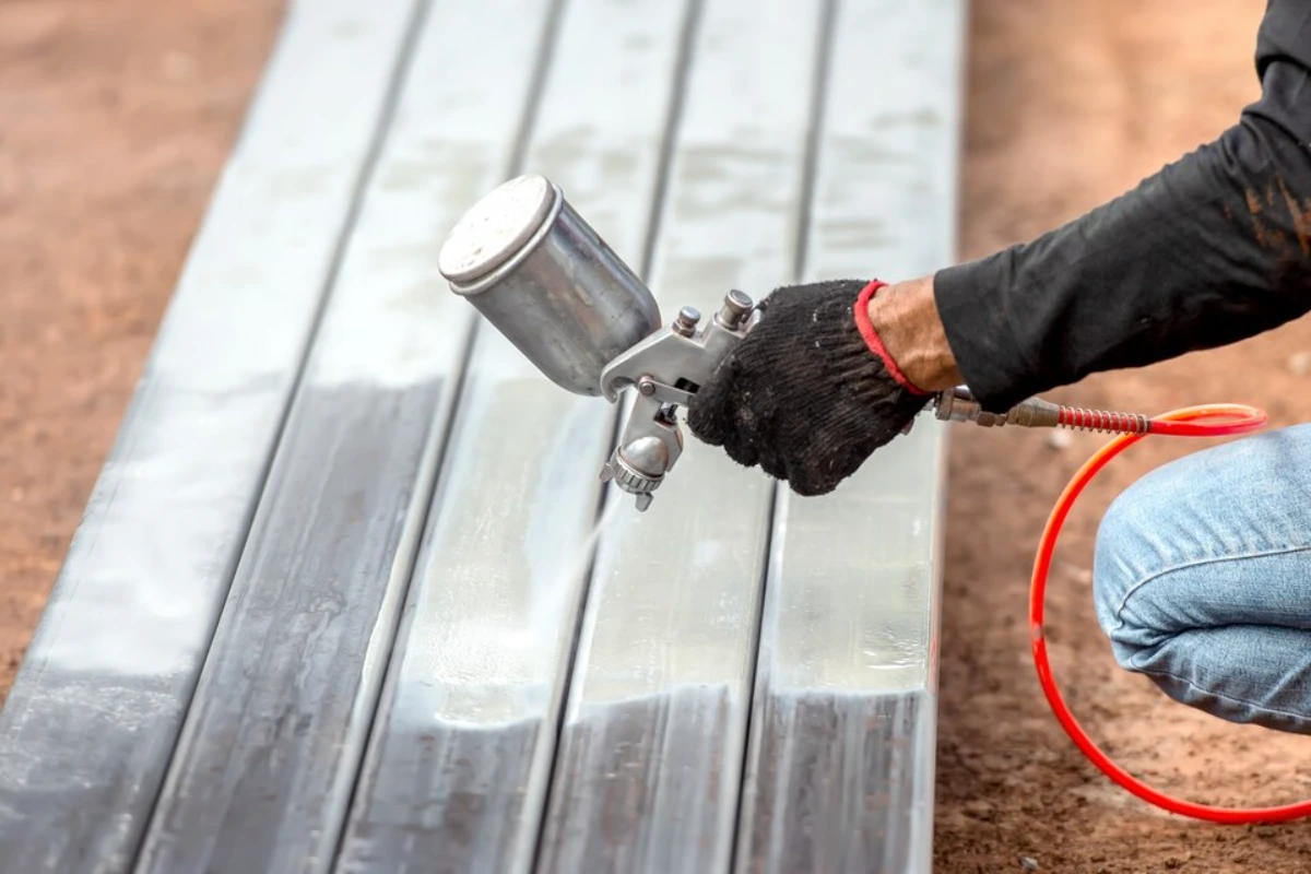 A man is applying roof coating to the roof