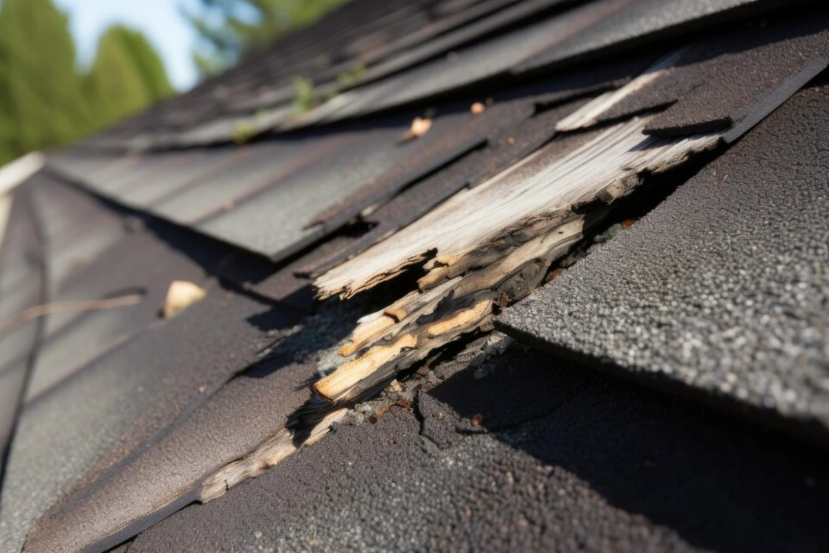 water leak causes damage roof shingles