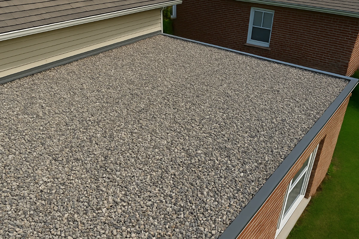 stone or gravel on a flat roof